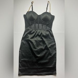 Women’s satin figure hugging black mini dress